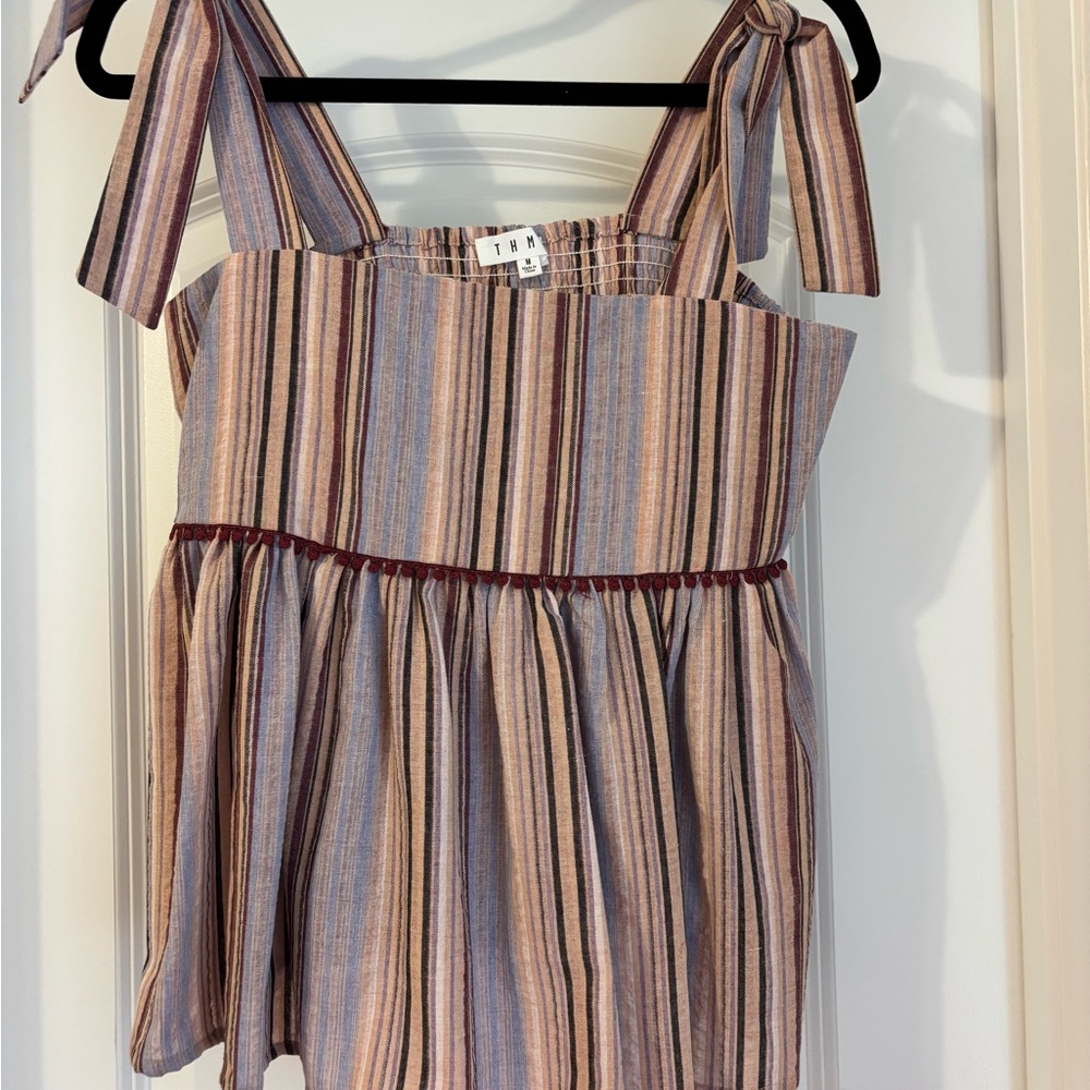 THML Tan and Brown Smocked Sleeveless Tank Top